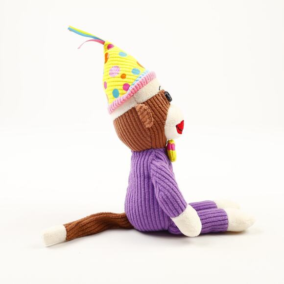 Ty Happy Birthday Sock Monkey Beanie Baby 10'' Plush Purple Polka Dot - Picture 5 of 8